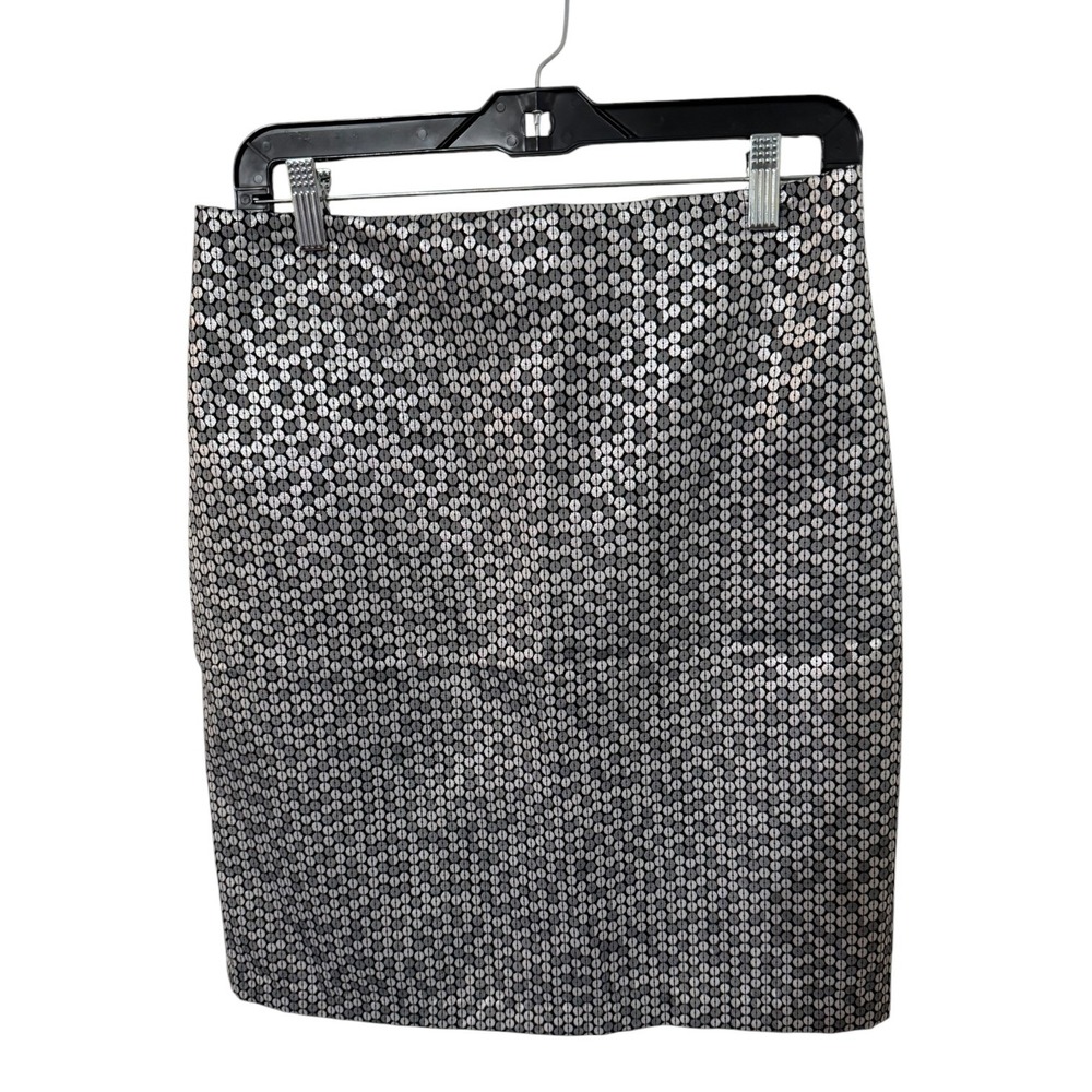 Sunny Leigh Womens Silver Black Geometric Metallic Pencil Skirt Size 8